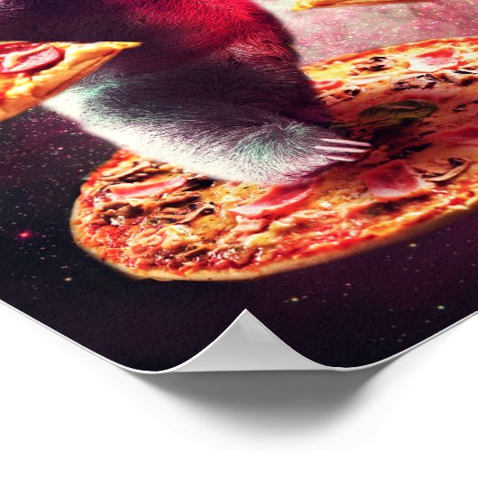 Funny Space Sloth met Pizza Poster (Hoek)