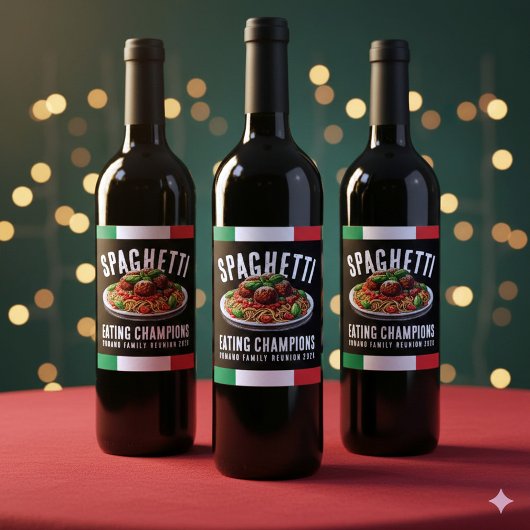 Funny Spaghetti Eating Champion Family Reunion Wijn Etiket