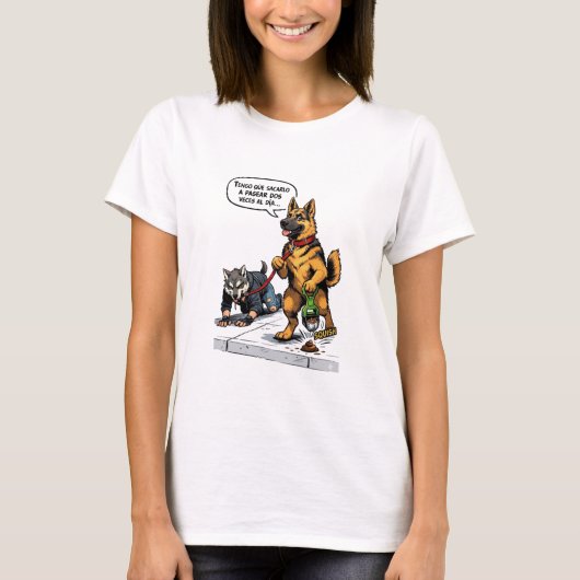 Funny Spanish Dog Walking Human Therian Comic T-shirt (Voorkant)