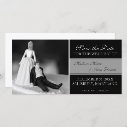 Funny sparen de Mededelingen van de Datum {Zwart} Save The Date (Voorkant / Achterkant)