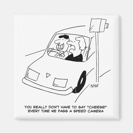 Funny Speed Camera Cartoon Shows Man Driving Magneet (Voorkant)