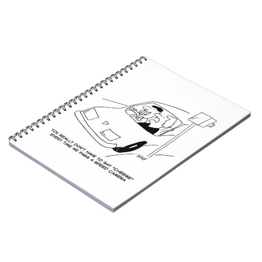 Funny Speed Camera Cartoon Shows Man Driving Notitieboek (Linkerzijde)