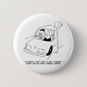 Funny Speed Camera Cartoon Shows Man Driving Ronde Button 5,7 Cm