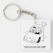 Funny Speed Camera Cartoon Shows Man Driving Sleutelhanger (voorkant)