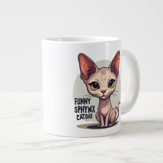 Funny Sphynx Cat Dad Cartoon Art Grote Koffiekop (Voorkant rechts)