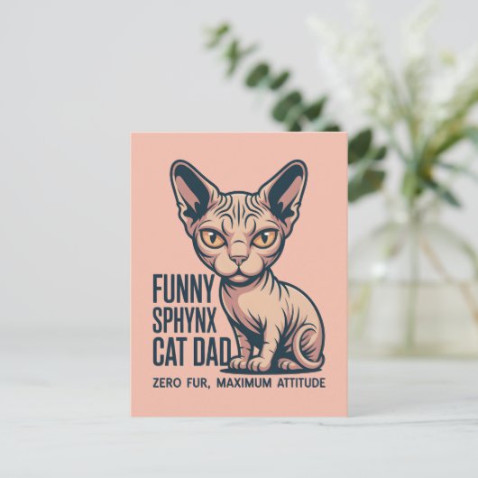 Funny Sphynx Cat Dad Illustration Briefkaart (Staand voorkant)
