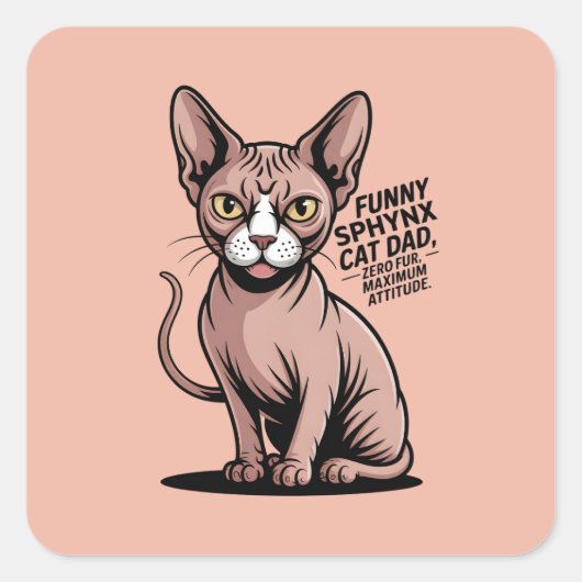 Funny Sphynx Cat Dad Vector Art Vierkante Sticker (Voorkant)