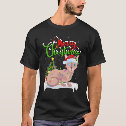 Funny Sphynx Cat Lover Xmas Lighting Sphynx Cat Ch T-shirt (Voorkant)