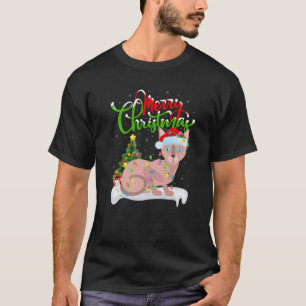 Funny Sphynx Cat Lover Xmas Lighting Sphynx Cat Ch T-shirt