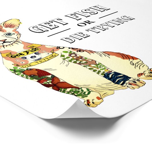 Funny Sphynx Cat with Get Fish die Trying Tattoo Poster (Hoek)