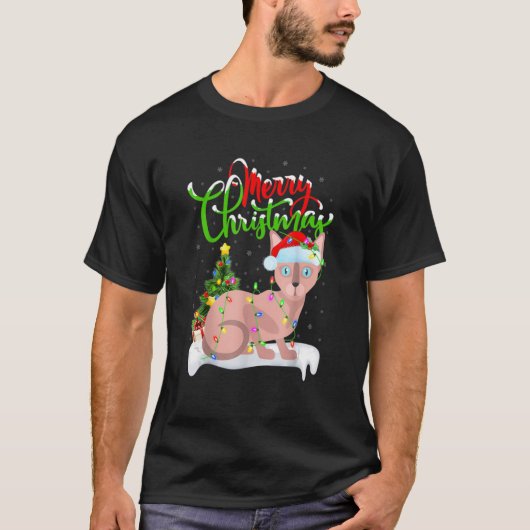 Funny Sphynx Cat Xmas Lighting Sphynx Cat Christm T-shirt (Voorkant)