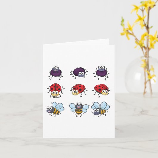 Funny Spider Ladybug Bee Kaart (Gele Bloem)