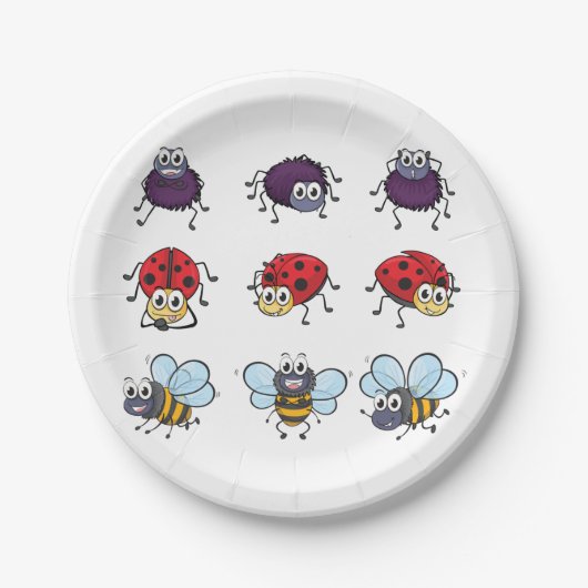 Funny Spider Ladybug Bee Papieren Bordje (Voorkant)