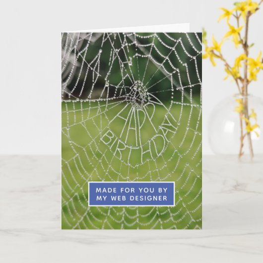 Funny Spider Web Designer Birthday Card Kaart (Gele Bloem)