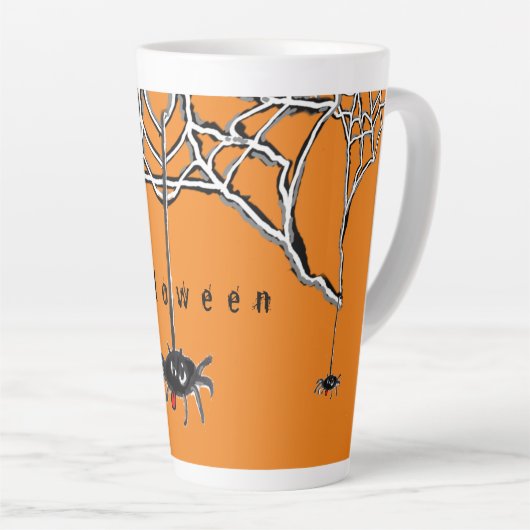Funny Spiders Cartoon HALLOWEEN Cust. Latte Mok (Rechterhoek)