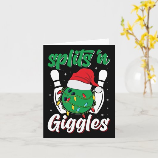 Funny Splits n Giggles Bowling Player Christmas Bo Kaart (Gele Bloem)