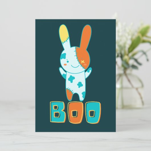 Funny Spooky Cute Halloween Kawaii Boo Bunny Kaart (Staand voorkant)