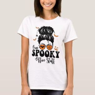 Funny Spooky Kantoor staff Messy Bun Halloween T-shirt