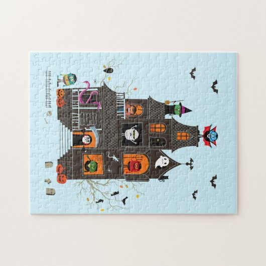 Funny Spooky Monster Family Haunted House Legpuzzel (Horizontaal)