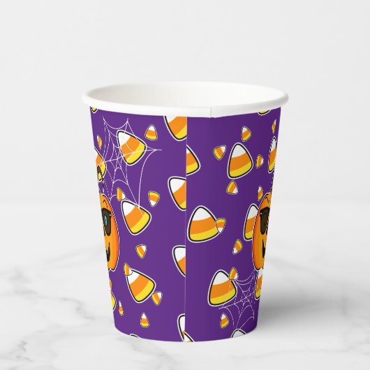 Funny Spooky Pumpkin iconic winkS Pattern Papieren Bekers (Rechts)