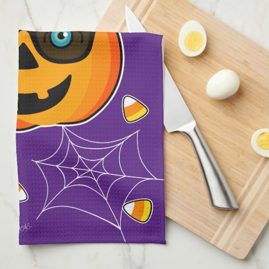 Funny Spooky Pumpkin iconische winkS Kitchen Towel Theedoek (Quarter Fold)