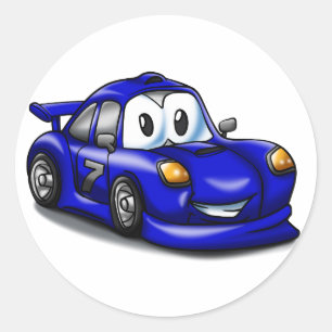 Funny Sport car cartoon   Achtergrondkleur kiezen Ronde Sticker