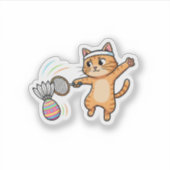 Funny Sporty Cat Badminton Easter Egg Shuttlecock  Sticker (Voorkant)