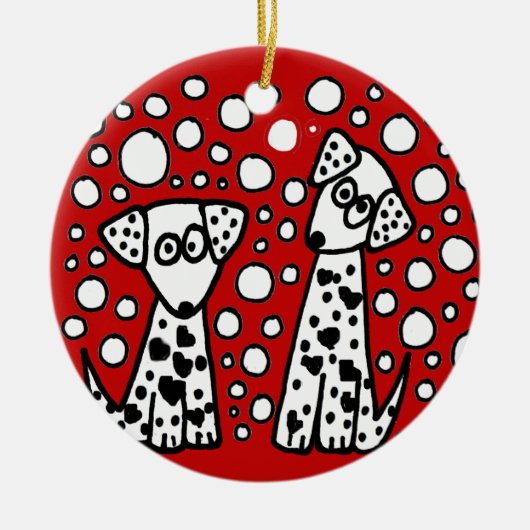 Funny Spoted Dogs met hart Keramisch Ornament (Voorkant)