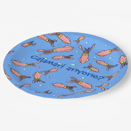 Funny squid school met bubbels cartoon papieren bordje (Gekanteld)