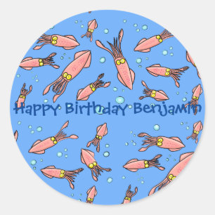 Funny squid school met bubbels cartoon ronde sticker