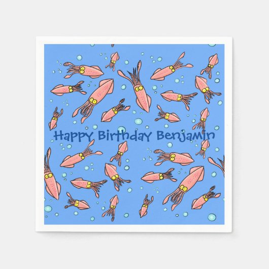 Funny squid school met bubbels cartoon servet (Voorkant)