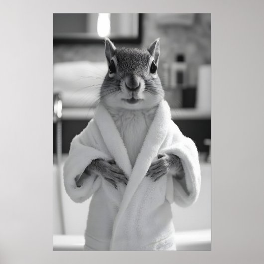 Funny Squirrel Bathrobe Print, Quirky Bathroom Poster (Voorkant)