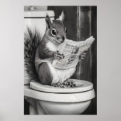 Funny Squirrel Bathroom Print, Reading Newspaper Poster (Voorkant)