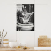 Funny Squirrel Bathroom Print, Reading Newspaper Poster (Keuken)