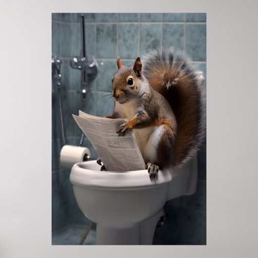 Funny Squirrel Bathroom Print, Toilet Newspaper Poster (Voorkant)