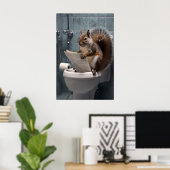 Funny Squirrel Bathroom Print, Toilet Newspaper Poster (Thuiskantoor)