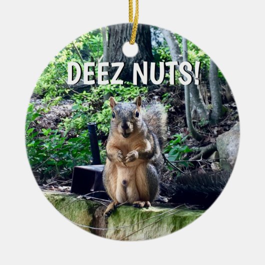 Funny Squirrel Deez Nuts ongeschikte foto van Humo Keramisch Ornament (Voorkant)