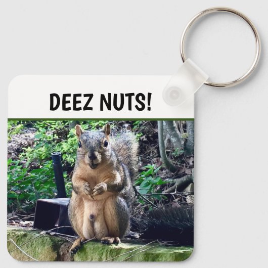 Funny Squirrel Deez Nuts ongeschikte foto van Humo Sleutelhanger (Achterkant)