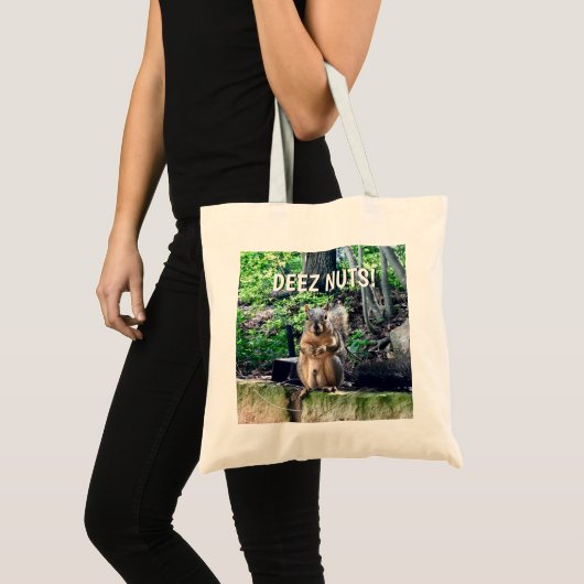 Funny Squirrel Deez Nuts ongeschikte foto van Humo Tote Bag (Voorkant (product))