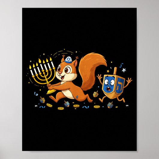 Funny Squirrel Dreidel Menorah Hanukkah Kids Women Poster (Voorkant)