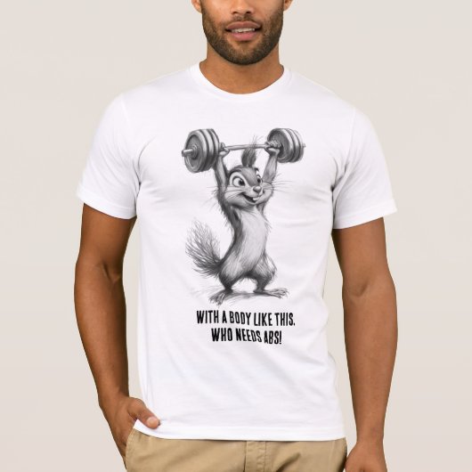 Funny Squirrel Gym TShirt – Weightlifting Chipmunk (Voorkant)