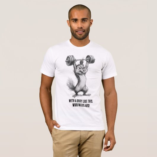 Funny Squirrel Gym TShirt – Weightlifting Chipmunk (Voorkant volledig)