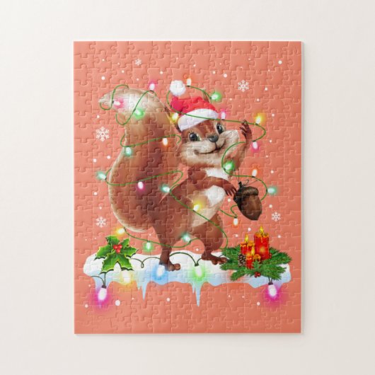 Funny Squirrel kerstdecoratie Santa Hat Xma Legpuzzel (Verticaal)