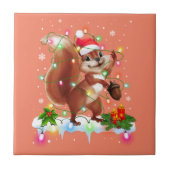 Funny Squirrel kerstdecoratie Santa Hat Xma Tegeltje (Voorkant)