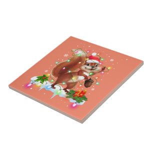 Funny Squirrel kerstdecoratie Santa Hat Xma Tegeltje