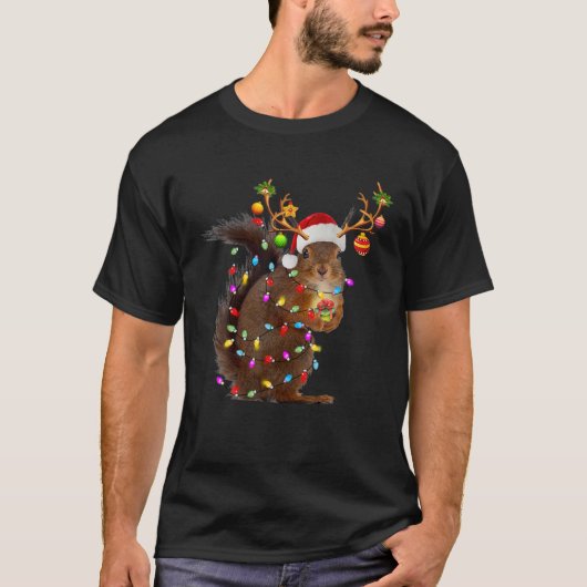 Funny Squirrel kerstrennige kerstlampjes T-shirt (Voorkant)