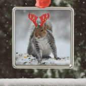 Funny Squirrel met Fake Antlers kerstmenorum Metalen Ornament