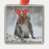 Funny Squirrel met Fake Antlers kerstmenorum Metalen Ornament (Voorkant)