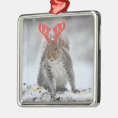 Funny Squirrel met Fake Antlers kerstmenorum Metalen Ornament (Links)