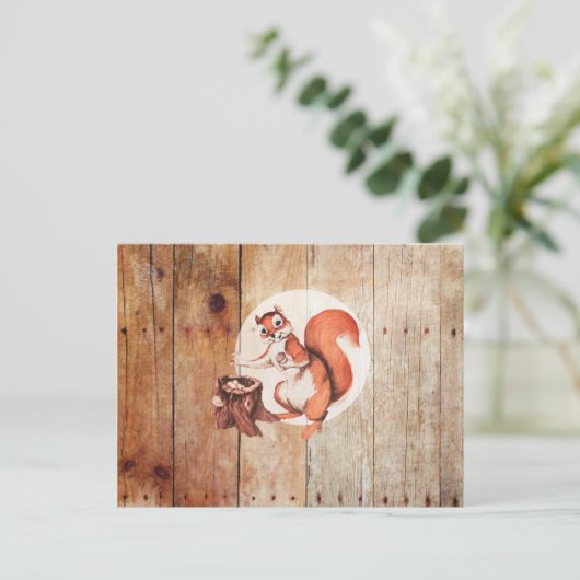 Funny squirrel op hout briefkaart (Staand voorkant)
